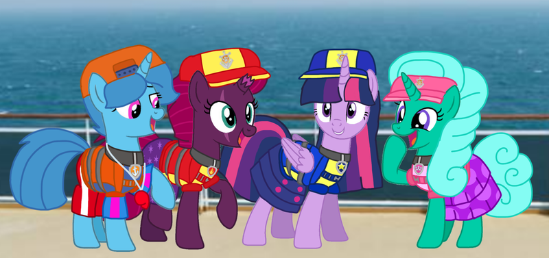 Size: 2292x1080 | Tagged: safe, artist:徐詩珮, derpibooru import, fizzlepop berrytwist, glitter drops, spring rain, tempest shadow, twilight sparkle, twilight sparkle (alicorn), alicorn, unicorn, series:sprglitemplight diary, series:sprglitemplight life jacket days, series:springshadowdrops diary, series:springshadowdrops life jacket days, alternate universe, bisexual, broken horn, clothes, cute, equestria girls outfit, female, glitterbetes, glitterlight, glittershadow, horn, lesbian, lifeguard spring rain, paw patrol, polyamory, sea patrol (paw patrol), shipping, sprglitemplight, springbetes, springdrops, springlight, springshadow, springshadowdrops, stock image, tempestbetes, tempestlight