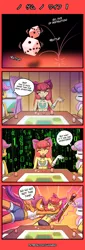 Size: 550x1622 | Tagged: safe, artist:lumineko, derpibooru import, apple bloom, scootaloo, sweetie belle, anthro, earth pony, pegasus, pony, unicorn, comic:no game no wife, 4koma, apple buruma project, armpits, clothes, comic, cutie mark crusaders, dice, eyes closed, magic staff, midriff, sports panties, tabletop game