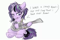 Size: 3000x2004 | Tagged: safe, artist:littleblackraencloud, derpibooru import, starlight glimmer, pony, unicorn, alternate hairstyle, boulevard of broken dreams, bracelet, dialogue, emo, female, goth, green day, guitar, jewelry, mare, musical instrument, piercing, pigtails, singing, solo, teenage glimmer, teenager, younger