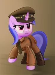 Size: 5000x6759 | Tagged: safe, artist:jhayarr23, derpibooru import, sea swirl, seafoam, pony, unicorn, background pony, clothes, commission, fallout, fallout: new vegas, female, general, hat, mare, movie accurate, ncr, necktie, officer's hat, solo, uniform