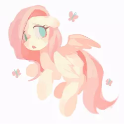 Size: 800x798 | Tagged: safe, artist:jojofassbender, derpibooru import, fluttershy, butterfly, pegasus, pony, cute, female, floppy ears, mare, no pupils, open mouth, shyabetes, simple background, solo, white background