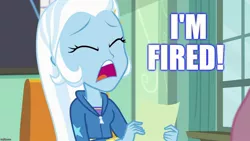 Size: 1280x720 | Tagged: safe, derpibooru import, edit, edited screencap, screencap, trixie, a little birdie told me, equestria girls, equestria girls series, back to the future part 2, caption, image macro, meme, text, trixie yells at everything