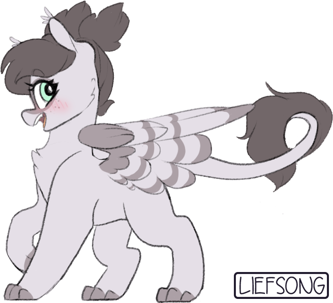 Size: 655x596 | Tagged: safe, artist:liefsong, derpibooru import, oc, oc:junebug, unofficial characters only, bat pony, hybrid, sphinx, blushing, cute, floppy ears, fluffy, leonine tail, patreon, patreon reward, paws, simple background, smiling, solo, watermark