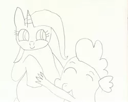 Size: 3024x2432 | Tagged: safe, artist:undeadponysoldier, derpibooru import, spike, trixie, dragon, pony, unicorn, cute, daaaaaaaaaaaw, diatrixes, drawn with reference, female, happy, hug, male, mare, shipping, spixie, straight, traditional art