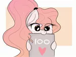 Size: 1600x1200 | Tagged: safe, artist:janelearts, derpibooru import, oc, unofficial characters only, pony, eye clipping through hair, heart, hoof hold, looking down, milestone, mouth hold, solo