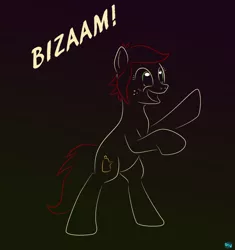 Size: 700x745 | Tagged: safe, artist:quint-t-w, derpibooru import, oc, oc:canni soda, unofficial characters only, earth pony, bipedal, bizaam, excited, galacon, gradient background, mascot, minimalist, modern art, old art, solo, yelling