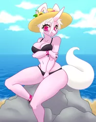 Size: 1700x2166 | Tagged: anthro, artist:xalloir, bikini, breasts, cleavage, clothes, derpibooru import, female, hat, mare, oc, oc:sacer, safe, solo, swimsuit