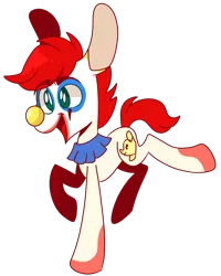 Size: 681x851 | Tagged: safe, artist:loopdalamb, derpibooru import, oc, oc:jester jokes, unofficial characters only, earth pony, pony, clown, cute, dancing, happy, simple background, smiling, solo, transparent background