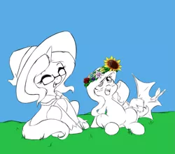 Size: 1147x1015 | Tagged: safe, artist:alazak, derpibooru import, oc, oc:moonphase, oc:seer, pony, floral head wreath, flower