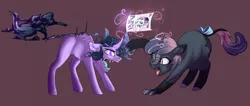 Size: 4018x1701 | Tagged: safe, artist:gradoge, artist:plushielover, derpibooru import, oc, oc:mefistophel, oc:sunshine petal, unofficial characters only, pony, unicorn, angry, collaboration, journal, magic