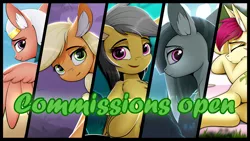 Size: 4096x2304 | Tagged: safe, artist:crash9902, derpibooru import, applejack, daring do, marble pie, roseluck, somnambula, earth pony, pegasus, pony, advertisement, canon, female, mare, solo