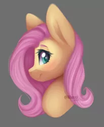 Size: 612x748 | Tagged: safe, artist:mxnxii, derpibooru import, fluttershy, pegasus, pony, bust, cute, female, gray background, looking at you, mare, portrait, profile, shyabetes, simple background, smiling, solo