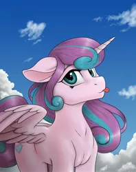 Size: 2000x2525 | Tagged: safe, artist:anadukune, derpibooru import, princess flurry heart, alicorn, pony, :p, cute, female, flurrybetes, high res, mare, mlem, older, older flurry heart, silly, solo, spread wings, tongue out, wings