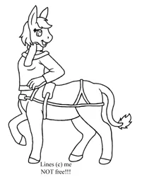 Size: 570x710 | Tagged: artist:chili19, centaur, clothes, derpibooru import, donkey, female, hybrid, lineart, monochrome, oc, raised hoof, safe, scarf, solo, unofficial characters only