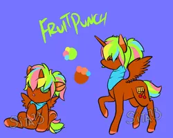 Size: 1000x800 | Tagged: safe, artist:lavvythejackalope, derpibooru import, oc, oc:fruit punch, unofficial characters only, alicorn, pony, :o, alicorn oc, baby, baby pony, clothes, colored hooves, eyes closed, horn, open mouth, raised hoof, reference sheet, scarf, simple background, sitting, text, underhoof, wings