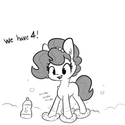 Size: 1080x1080 | Tagged: safe, artist:tjpones, derpibooru import, part of a set, oc, oc:brownie bun, unofficial characters only, earth pony, pony, chest fluff, dialogue, female, grayscale, mare, monochrome, onomatopoeia, open mouth, simple background, solo, white background