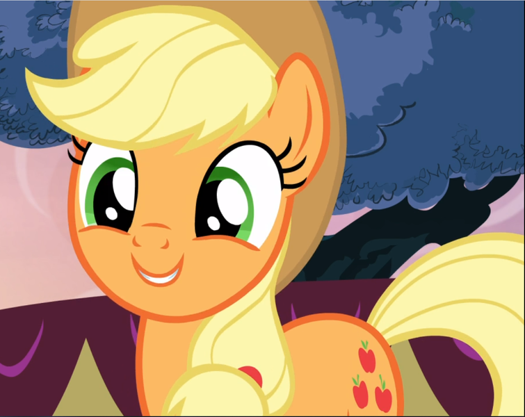 Size: 1183x940 | Tagged: safe, derpibooru import, screencap, applejack, earth pony, pony, honest apple, cropped, cute, female, jackabetes, mare, smiling, solo