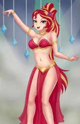 Size: 1559x2409 | Tagged: suggestive, artist:anonix123, derpibooru import, sunset shimmer, human, dance magic, equestria girls, spoiler:eqg specials, alternate costumes, alternate scenario, armlet, armpits, bare shoulders, bedroom eyes, belly button, belly dancer, belly dancer outfit, bracelet, breasts, cleavage, eyelashes, eyeshadow, female, flower, flower in hair, harem outfit, hips, human coloration, humanized, interpretation, jewelry, legs, loincloth, long hair, makeup, midriff, necklace, open mouth, sexy, sleeveless, solo, solo female, strapless, stupid sexy sunset shimmer