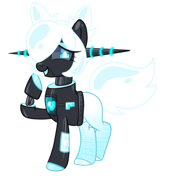 Size: 861x928 | Tagged: safe, artist:dreamybae, artist:wicked-red-art, derpibooru import, oc, oc:cyber heart (ice1517), unofficial characters only, pony, robot, robot pony, base used, binary, black sclera, colored sclera, commission, eyeshadow, female, heart, makeup, mare, raised hoof, simple background, solo, transparent background