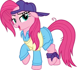 Size: 4500x4080 | Tagged: safe, artist:slb94, derpibooru import, pinkie pie, rarity, earth pony, pony, alternate hairstyle, backwards ballcap, baseball cap, cap, disguise, female, hat, mare, open mouth, plainity, raised hoof, simple background, solo, transparent background, vector