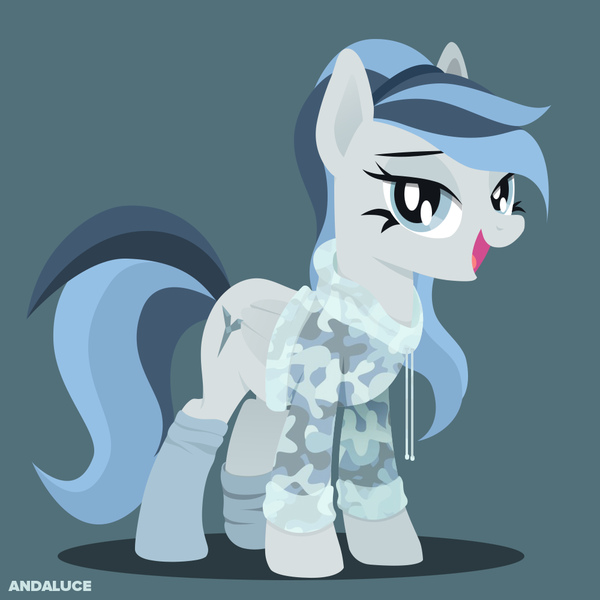 Size: 1000x1000 | Tagged: safe, artist:andaluce, derpibooru import, oc, oc:haze northfleet, pegasus, pony, clothes, hoodie, smiling, socks, solo