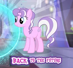 Size: 404x375 | Tagged: back to the future, caption, derpibooru import, diamond tiara, editor:horsesplease, expand dong, exploitable meme, gameloft, image macro, meme, movie reference, older, older diamond tiara, safe, text, wow! glimmer