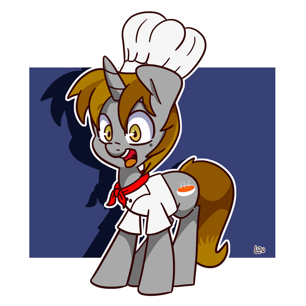 Size: 1500x1500 | Tagged: safe, artist:lou, derpibooru import, oc, oc:bouquet garni, pony, unicorn, chef, chef's hat, cook, hat, solo