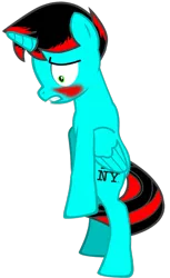 Size: 400x654 | Tagged: safe, artist:jawsandgumballfan24, derpibooru import, oc, oc:jawsandgumballfan24, unofficial characters only, alicorn, pony, pony creator, alicorn oc, bipedal, blushing, covering, covering crotch, embarrassed, horn, naked rarity, pegacorn, pegacorn oc, simple background, transparent background, wat, we don't normally wear clothes, wings