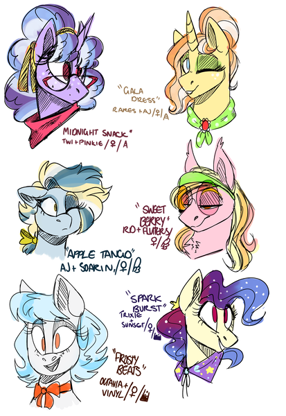 Size: 4092x5940 | Tagged: safe, derpibooru import, oc, oc:apple tango, oc:frosty beats, oc:gala dress, oc:midnight snack, oc:spark burst, oc:sweet berry, earth pony, pony, unicorn, bust, magical lesbian spawn, offspring, parent:applejack, parent:fluttershy, parent:octavia melody, parent:pinkie pie, parent:rainbow dash, parent:rarity, parent:soarin', parent:sunset shimmer, parent:trixie, parent:twilight sparkle, parent:vinyl scratch, parents:flutterdash, parents:rarijack, parents:scratchtavia, parents:soarinjack, parents:suntrix, parents:twinkie, portrait