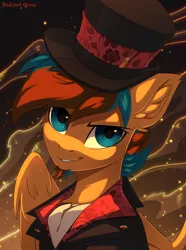 Size: 900x1209 | Tagged: safe, artist:redchetgreen, derpibooru import, oc, unofficial characters only, pegasus, pony, clothes, facial hair, goatee, hat, male, smiling, smirk, solo, stallion, top hat