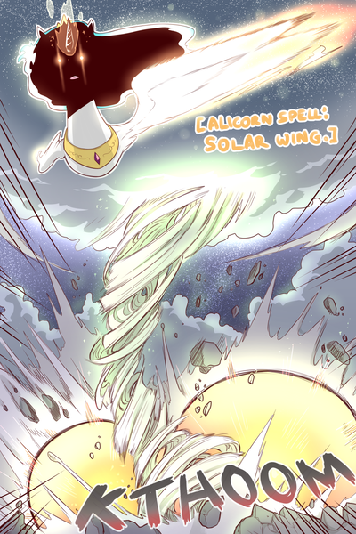 Size: 960x1440 | Tagged: alicorn, artist:cold-blooded-twilight, cloud, cloudy, comic, comic:cold storm, derpibooru import, dialogue, explosion, magic, princess celestia, raised wings, safe, that's a penis, tornado