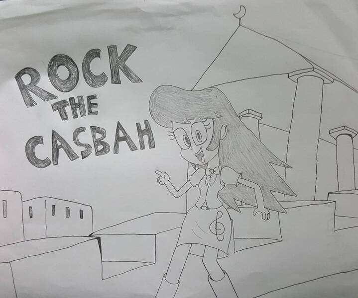 Size: 1485x1240 | Tagged: safe, artist:octascratchrock, derpibooru import, octavia melody, equestria girls, black and white, casbah, clothes, grayscale, looking at you, monochrome, rock the casbah, simple background, solo, song reference, the clash, traditional art, white background