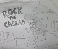 Size: 1485x1240 | Tagged: safe, artist:octascratchrock, derpibooru import, octavia melody, equestria girls, black and white, casbah, clothes, grayscale, looking at you, monochrome, rock the casbah, simple background, solo, song reference, the clash, traditional art, white background