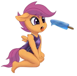 Size: 1718x1688 | Tagged: safe, artist:salemcat, derpibooru import, scootaloo, anthro, pegasus, plantigrade anthro, clothes, cute, cutealoo, feet, female, floppy ears, food, ice cream, image, not porn, one-piece swimsuit, open mouth, phallic symbol, png, popsicle, simple background, solo, suggestive eating, swimsuit, tongue out, transparent background