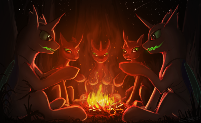 Size: 1335x820 | Tagged: artist:vladimir-olegovych, campfire, changeling, changeling oc, derpibooru import, night, oc, safe, sitting, stars