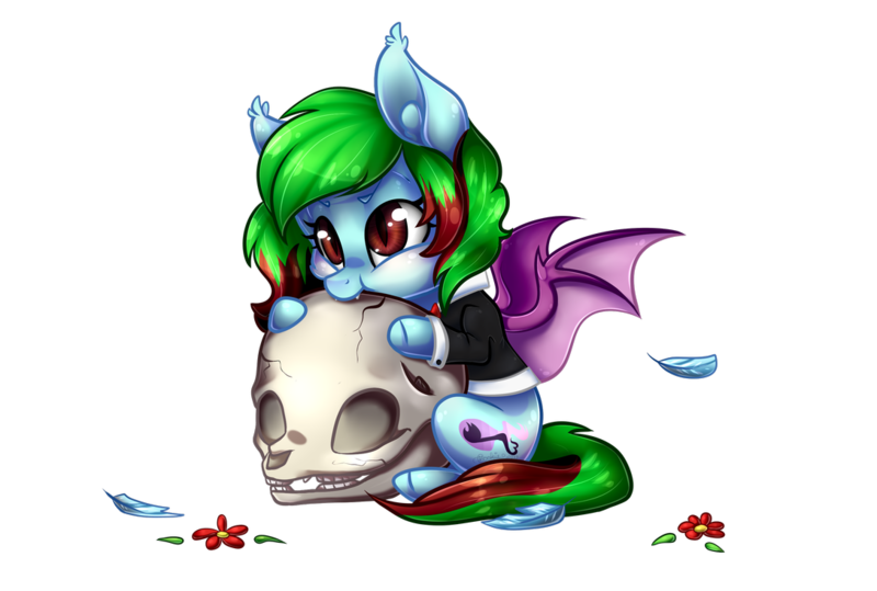 Size: 1089x734 | Tagged: safe, artist:creativecocoacookie, derpibooru import, oc, oc:precised note, unofficial characters only, pony, vampire, vampony, blushing, bowtie, changed cutie mark, clothes, cute, cutie mark, fangs, feather, flower, nom, note, purple wings, simple background, sitting, skull, slit eyes, slit pupils, smol, species swap, spread wings, suit, transparent background, tuxedo, two toned mane, vampirism, wings