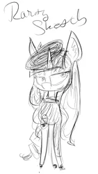 Size: 1069x1896 | Tagged: safe, artist:ratann, derpibooru import, rarity, pony, unicorn, beatnik rarity, beret, black and white, clothes, grayscale, hat, lidded eyes, monochrome, sketch, solo, sweater, turtleneck