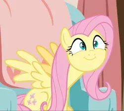 Size: 973x869 | Tagged: safe, derpibooru import, screencap, fluttershy, pegasus, pony, discordant harmony, cropped, cute, excited, faic, female, mare, shyabetes, sitting, solo, spread wings, wings