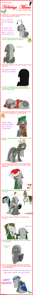 Size: 622x5571 | Tagged: semi-grimdark, artist:ravenpuff, deleted from derpibooru, derpibooru import, oc, oc:51, oc:harpoon, oc:mana bloom, unofficial characters only, kelpie, pegasus, pony, ..., antlers, bags under eyes, bells, blood, bone, book, bridle, christmas, clothes, comic, crying, descriptive noise, ear piercing, earring, eyes closed, fangs, female, frown, glasses, harness, hat, holiday, holly, jewelry, male, mare, mistletoe, mug, pegasus oc, piercing, prone, reindeer antlers, sad, santa hat, scarf, self harm, sharp teeth, skeleton, smiling, socks, stallion, striped socks, tack, teeth, text, upside down, wings, x-ray