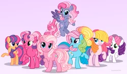 Size: 2941x1700 | Tagged: safe, artist:importantgreatwake, artist:pigeorgien, derpibooru import, cheerilee (g3), pinkie pie (g3), rainbow dash (g3), scootaloo (g3), starsong, sweetie belle (g3), toola roola, earth pony, pegasus, unicorn, core seven, female, filly, g3, g3 to g4, g3.5, g3.5 to g4, generation leap, mare