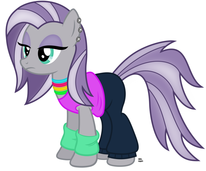 Size: 2428x2016 | Tagged: safe, artist:anime-equestria, derpibooru import, maud pie, earth pony, pony, 80s, alternate hairstyle, clothes, ear piercing, eyeshadow, female, jewelry, leg warmers, makeup, mare, necklace, piercing, shirt, simple background, solo, transparent background, vector