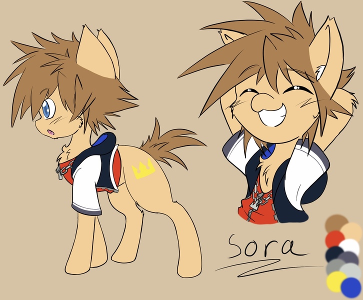 Size: 1820x1504 | Tagged: safe, artist:steelsoul, derpibooru import, ponified, pony, clothes, colt, cute, kingdom hearts, male, profile, smiling, solo, sora