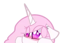 Size: 880x600 | Tagged: safe, artist:mcwolfity, deleted from derpibooru, derpibooru import, princess celestia, alicorn, pony, blushing, bust, cewestia, eye clipping through hair, female, filly, filly celestia, pink-mane celestia, simple background, solo, transparent background, younger