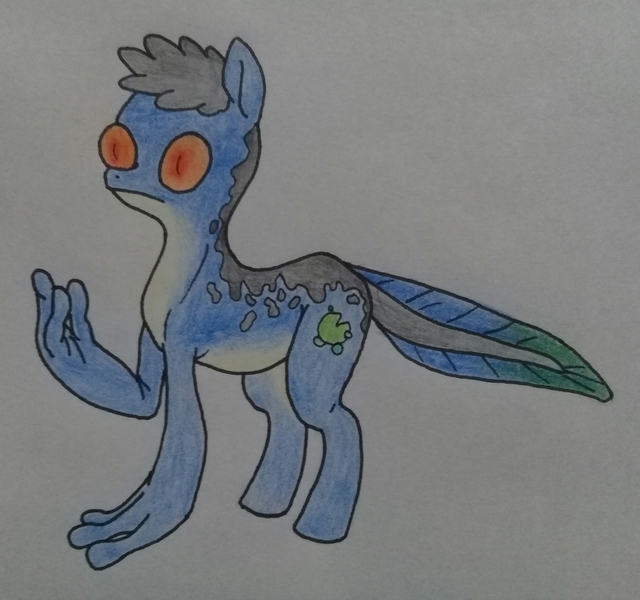 Size: 2611x2448 | Tagged: amphibian, amphibian pony, artist:public mistake, derpibooru import, male, oc, oc:reverb croak, original species, quadrupedal, safe, simple background, traditional art