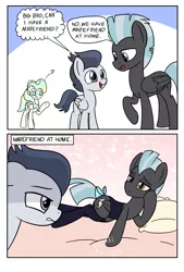 Size: 2030x3000 | Tagged: suggestive, artist:czu, derpibooru import, rumble, thunderlane, vapor trail, pegasus, pony, /mlp/, 4chan, bed, brothers, colt, comic, crossdressing, dialogue, drawthread, gay, image, incest, male, meme, motion lines, png, ponified meme, rumblelane, shipping, siblings, speech bubble, text, we have x at home