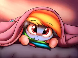 Size: 2700x2000 | Tagged: safe, artist:heavymetalbronyyeah, derpibooru import, rainbow dash, pegasus, pony, blanket, blushing, cheek fluff, clothes, cute, dashabetes, dawwww, digital art, female, floppy ears, high res, hnnng, looking at you, mare, peekaboo, socks, solo, stockings, striped socks, thigh highs, weapons-grade cute