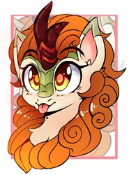 Size: 1000x1350 | Tagged: safe, artist:lostdreamm, derpibooru import, autumn blaze, kirin, awwtumn blaze, bust, chest fluff, cute, digital art, female, portrait, silly, smiling, solo, tongue out