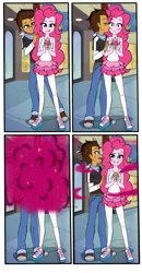 Size: 1036x2000 | Tagged: safe, artist:nekojackun, derpibooru import, pinkie pie, oc, oc:copper plume, comic:the copperpie chronicles, equestria girls, bedroom eyes, blushing, canon x oc, canterlot high, clothes, comic, commission, commissioner:imperfectxiii, converse, copperpie, cupcake, cute, explosion, female, food, freckles, glasses, jeans, kiss on the cheek, kissing, legs, licking, licking lips, lidded eyes, male, messy, messy hair, miniskirt, neckerchief, pants, pantyhose, sandals, shipping, shirt, shoes, skirt, sneakers, straight, surprise kiss, surprised, tongue out