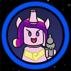 Size: 381x380 | Tagged: safe, artist:jargon scott, derpibooru import, princess cadance, alicorn, pony, bye anon, delet this, gun, handgun, hi anon, lego, lego star wars, looking at you, meme, revolver, solo, species swap, weapon