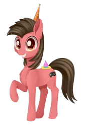 Size: 1010x1496 | Tagged: safe, artist:dusthiel, derpibooru import, oc, oc:ace play, earth pony, pony, cupcake, food, hat, male, party hat, simple background, solo, stallion, transparent background